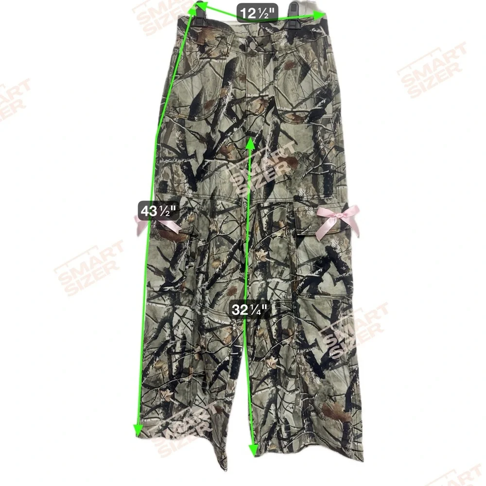 Romwe Camo Cargo Bow Pants Sz S US4 | Send Offer | Pink Ribbon Detail - Picture 2 of 4